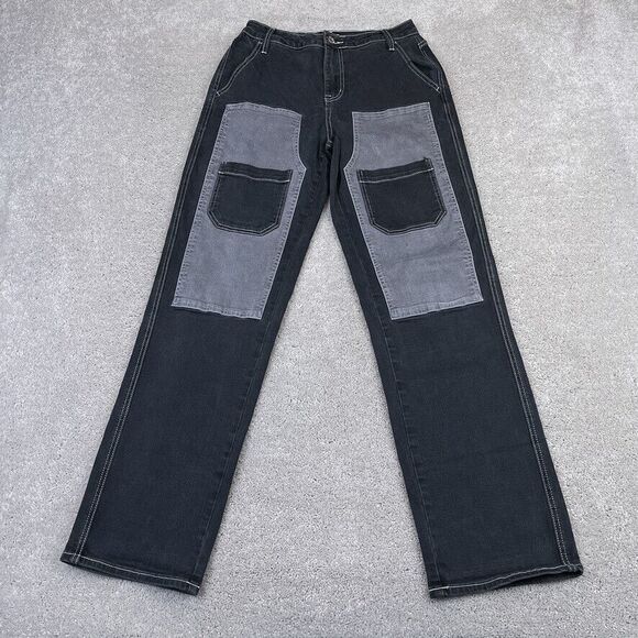 Hot Topic‎ Jeans Womens 5 Black Gray Panel Carpenter Utility Cargo Punk Goth Emo - Picture 1 of 12